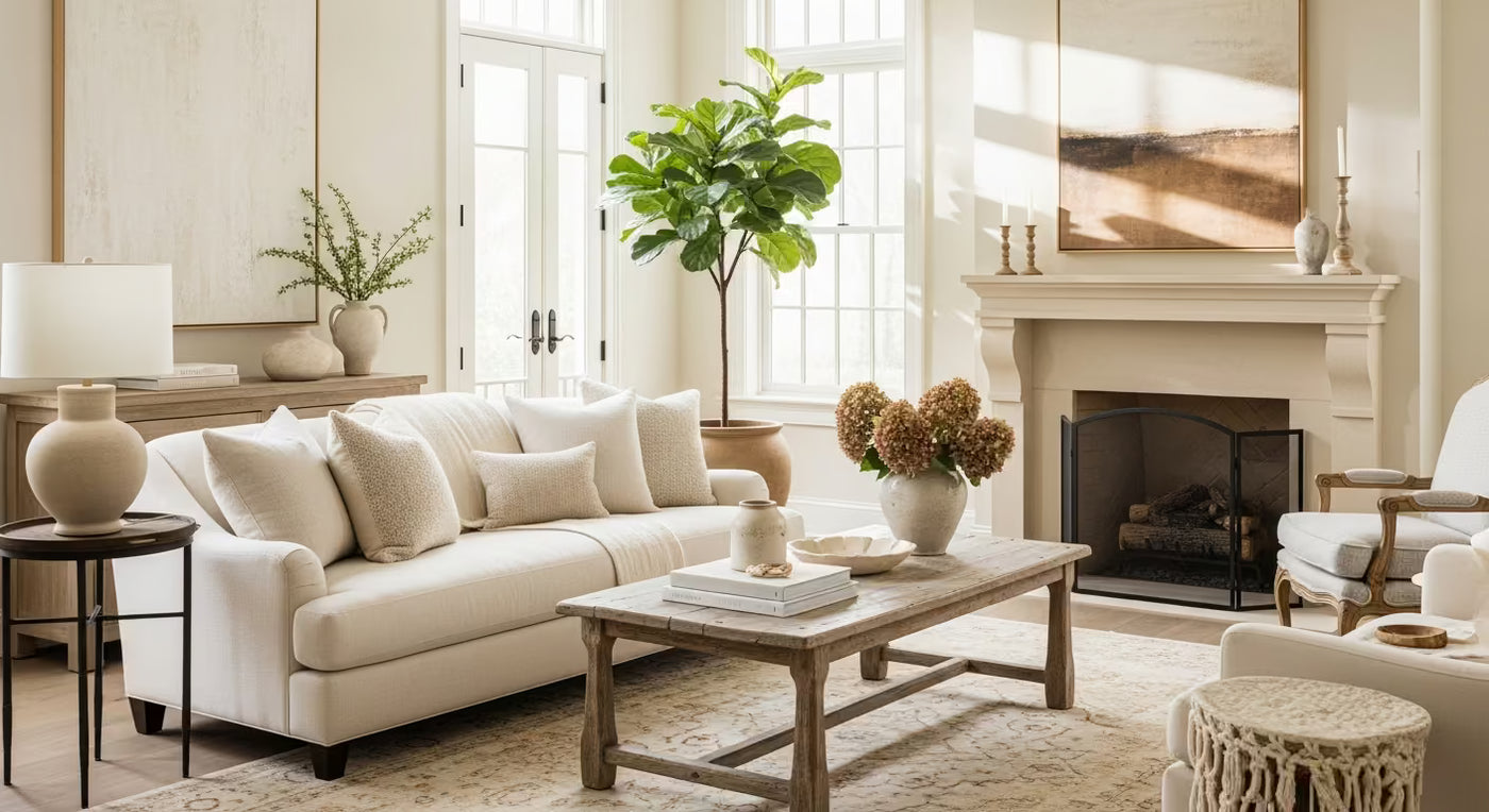 Lowcountry living room with home lighting fixtures selected for a finished interior