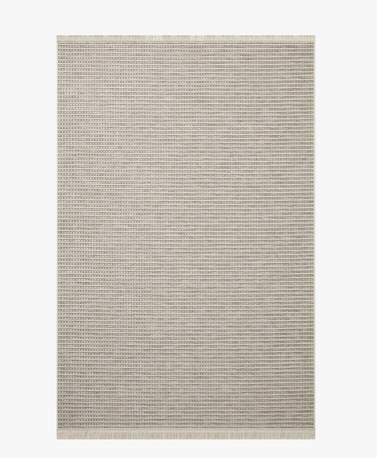 Malibu Ivory/Dove Amber Lewis x Loloi indoor/outdoor rug style MAB-04 with neutral geometric pattern
