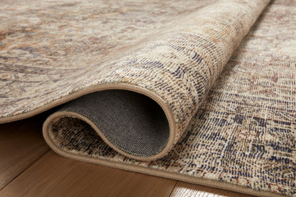 Side view close-up of the Morgan Sunset/Ink rug printed texture