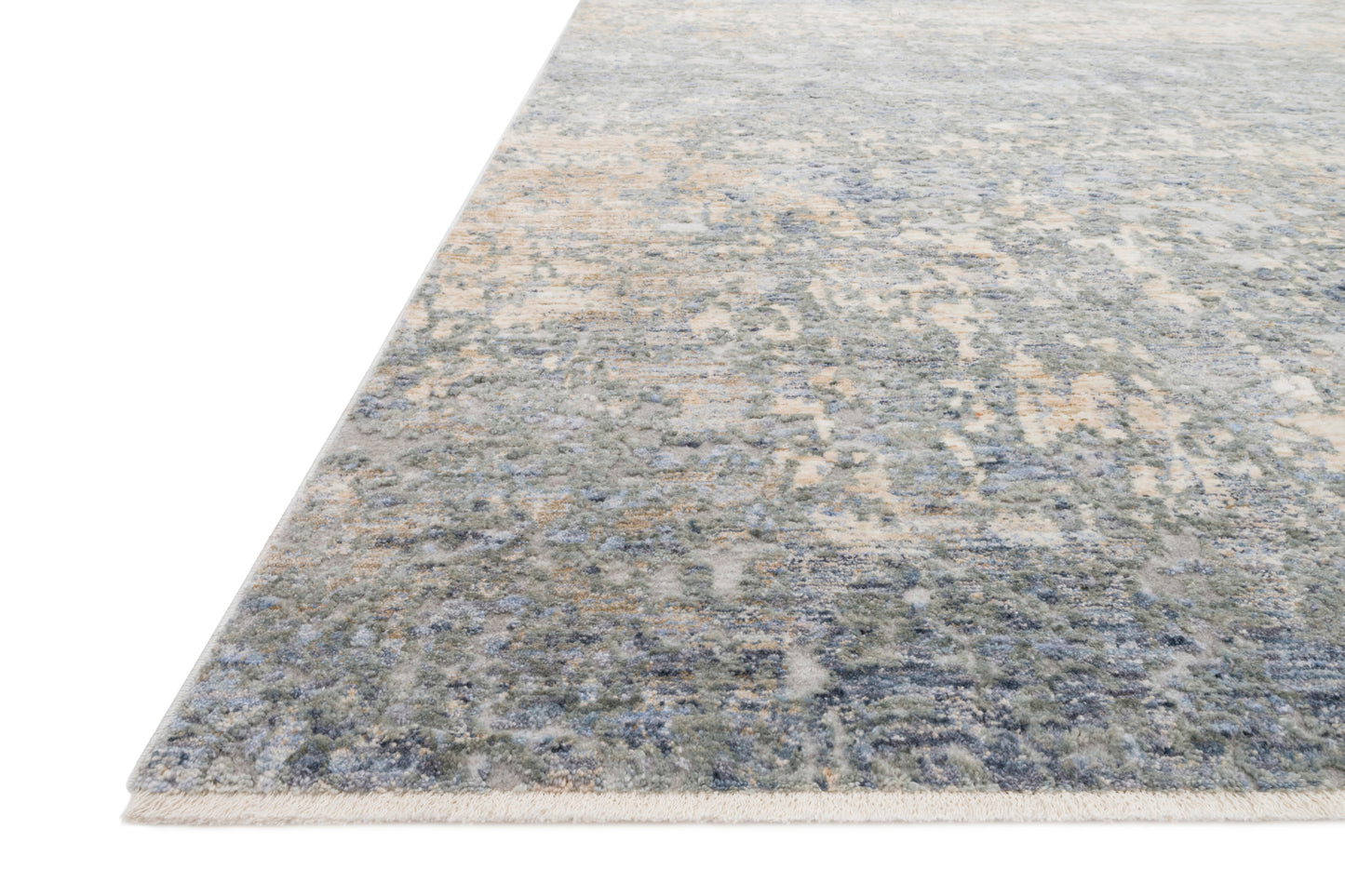 Close-up of the Pandora Blue Gold rug with high-low texture