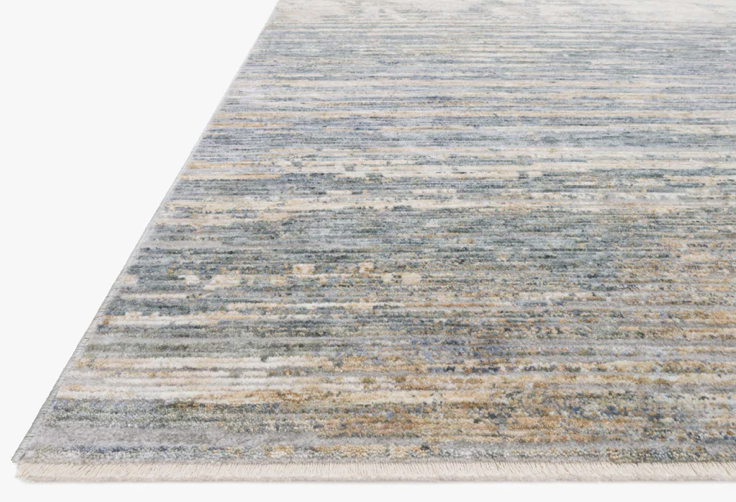 Close-up of the Pandora Ivory Blue rug with high-low texture